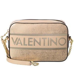 🆕VALENTINO  Babette Logo Gold Linen Textured Leather Shoulder Bag $950 NWT